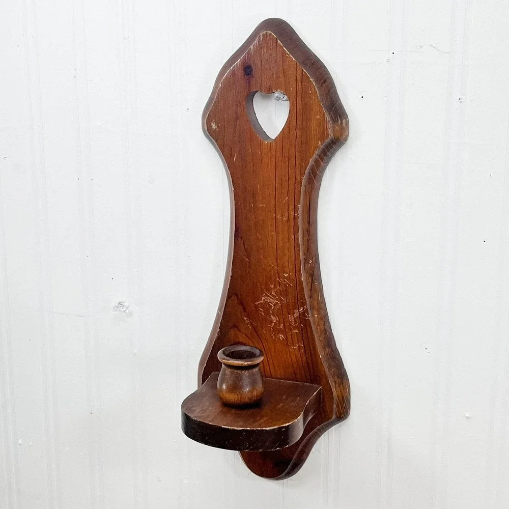 Vintage‎ Wooden Heart Wall Sconce Candleholder: Midcentury Modern Home Decor